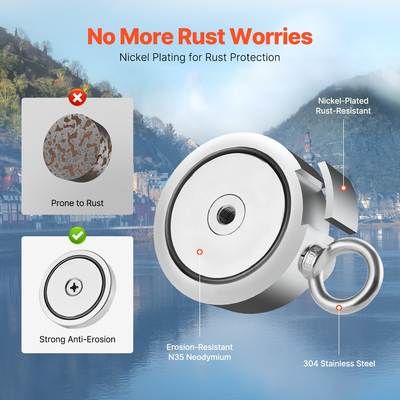 VEVOR 1400 LBS Strong Fishing Magnet Kit Καραμπίνερ διπλής όψης Pull Force Rope