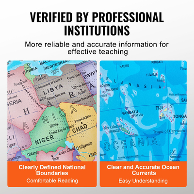 VEVOR Περιστρεφόμενη Παγκόσμια Σφαίρα με βάση, 8 ίντσες/203,2 mm, Εκπαιδευτική Γεωγραφική Σφαίρα με υλικό ABS ακριβούς ζώνης ώρας, 360° Περιστρεφόμενη σφαίρα για παιδιά που μαθαίνουν Παιδιά στην τάξη Εκπαίδευση Γεωγραφίας (Γλώσσα χάρτη: Αγγλικά)