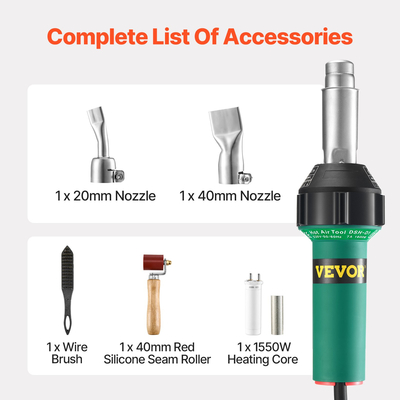 VEVOR Hot Air Plastic Welder 1600W PVC TPO Vinyl Heat Gun Torch &amp; 5 Accessories