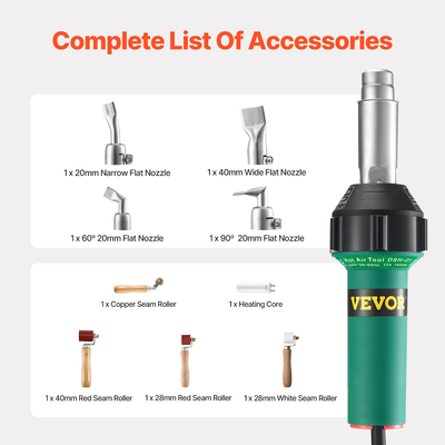 VEVOR Hot Air Plastic Welder 1600W PVC TPO Vinyl Heat Gun Torch &amp; 9 Accessories