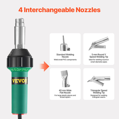 VEVOR Hot Air Plastic Welder 1600W PVC TPO Vinyl Heat Gun Torch &amp; 7 Accessories