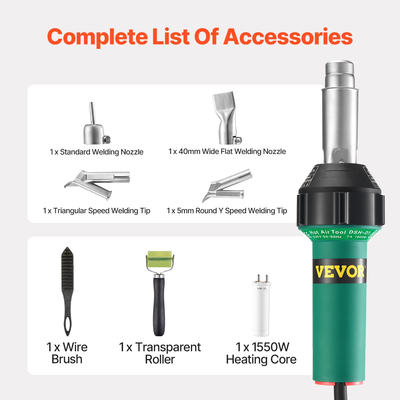 VEVOR Hot Air Plastic Welder 1600W PVC TPO Vinyl Heat Gun Torch &amp; 7 Accessories