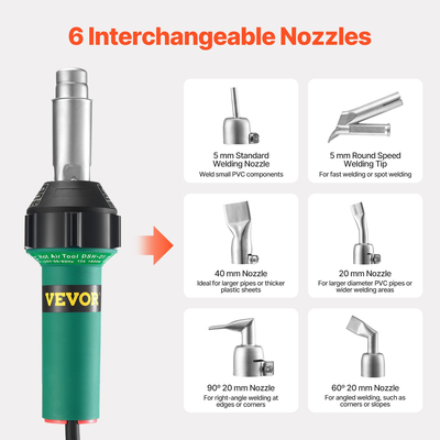 VEVOR Hot Air Plastic Welder 1600W PVC TPO Vinyl Heat Gun Torch &amp; 17 Accessories