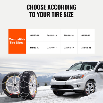 VEVOR Αλυσίδες Χιονιού Μαγγάνιο Αλουμίνιο Ατσάλι Τροχοί έλξης Αλυσίδες Ασημί 2 ΤΕΜ