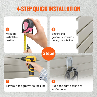 VEVOR Slatwall Panels, 4 ft x 1 ft Grey panel Wall Garage 12&quot; H x 48&quot; L (Σετ 2 πάνελ), Οθόνη βαρέως τύπου Garage Wall Organizer για κατάστημα λιανικής, τοίχο γκαράζ και οργάνωση αποθήκευσης χειροτεχνίας