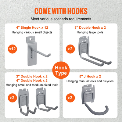 Πάνελ VEVOR Slatwall με γάντζους, 4 πόδια x 1 ft Γκρι πάνελ τοίχου γκαράζ 12&quot; Υ x 48&quot; L (Σετ 8 πάνελ), Οθόνη οργάνωσης τοίχου γκαράζ βαρέως τύπου για κατάστημα λιανικής, τοίχος γκαράζ, οργανισμός αποθήκευσης χειροτεχνίας
