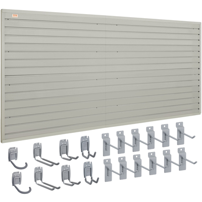 Πάνελ VEVOR Slatwall με γάντζους, 4 πόδια x 1 ft Γκρι πάνελ τοίχου γκαράζ 12&quot; Υ x 48&quot; L (Σετ 8 πάνελ), Οθόνη οργάνωσης τοίχου γκαράζ βαρέως τύπου για κατάστημα λιανικής, τοίχος γκαράζ, οργανισμός αποθήκευσης χειροτεχνίας