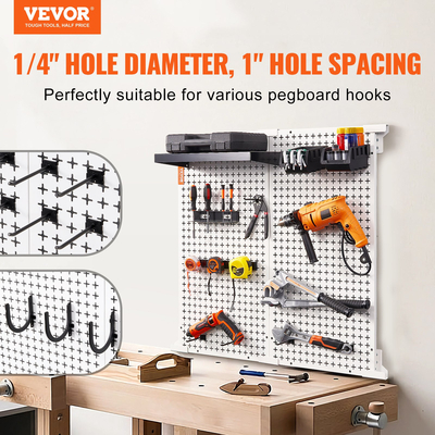 VEVOR Pegboard Wall Organizer 32&quot; x 32&quot;, 330LBS Loading Garage Metal Pegboard Organizer, 2-pack Tool Tool Storage Peg Boards with Customized Grooves Fit 1/4&quot; and 1/8&quot; Hooks for Warage Garage