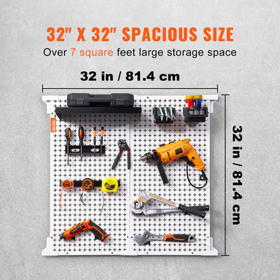 VEVOR Pegboard Wall Organizer 32&quot; x 32&quot;, 330LBS Loading Garage Metal Pegboard Organizer, 2-pack Tool Tool Storage Peg Boards with Customized Grooves Fit 1/4&quot; and 1/8&quot; Hooks for Warage Garage