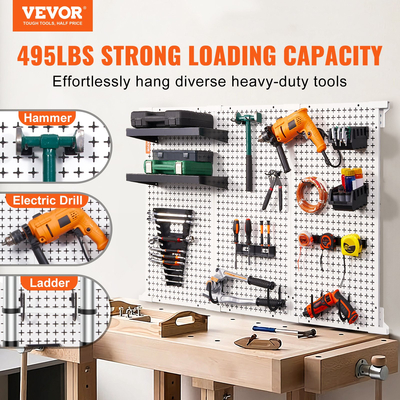 VEVOR Pegboard Wall Organizer 48&quot; x 32&quot;, 495LBS Loading Garage Metal Pegboard Organizer Βάση τοίχου, 37PCS Tool Storage Kit με 3 μανταλάκια, γάντζους, δοχεία αποθήκευσης, ράφια ραφιών για κατάστημα γκαράζ αποθήκης