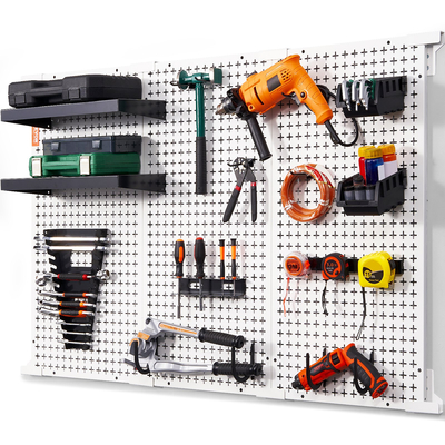 VEVOR Pegboard Wall Organizer 48&quot; x 32&quot;, 495LBS Loading Garage Metal Pegboard Organizer Βάση τοίχου, 37PCS Tool Storage Kit με 3 μανταλάκια, γάντζους, δοχεία αποθήκευσης, ράφια ραφιών για κατάστημα γκαράζ αποθήκης