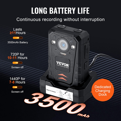 VEVOR 1440P Police Body Camera 64G Body Cam 3500 mAh Μπαταρία Night Vision GPS