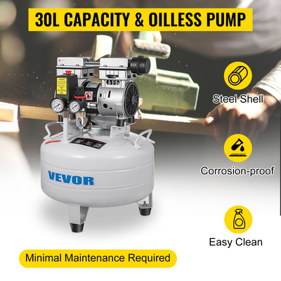 VEVOR Vertical Air Compressor 6,6 Gallon Ultra Quiet Air Compressor 30L Tank Silent Air Compressor 850W Oil free Compressor Χαμηλό θόρυβο