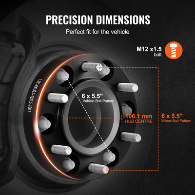 VEVOR 1.25&quot; 6&quot;x5.5&quot; Αποστάτες τροχού Αντάπτορες τροχών 6 Lug Forged Spacer 4 ΤΕΜ Μαύρο