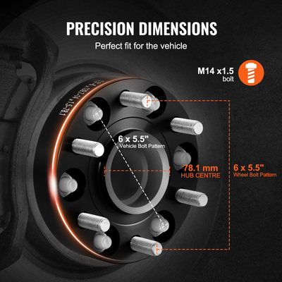 VEVOR 1.5&quot; 6&quot;x5.5&quot; Αποστάτες τροχού Αντάπτορες τροχών 6 Lug Forged Spacer 4 ΤΕΜ Μαύρο