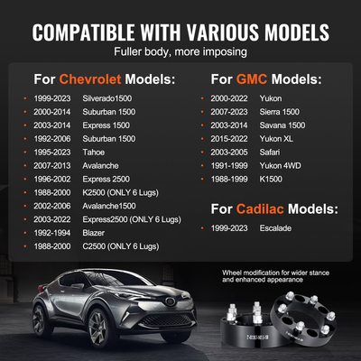 VEVOR 2&quot; 6&quot;x5.5&quot; Αποστάτες τροχού Αντάπτορες τροχών 6 Lug Forged Spacer 4 ΤΕΜ Μαύρο