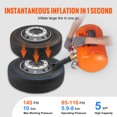 VEVOR Tire Bead Blaster, χωρητικότητα 5 γαλονιών/19 λίτρων, Περιλαμβάνει μανόμετρο και λαβή, δοχείο μέγιστου φουσκώματος 145 PSI, Λειτουργεί μεταξύ 85-116 PSI για αυτοκίνητα, φορτηγά και ATV