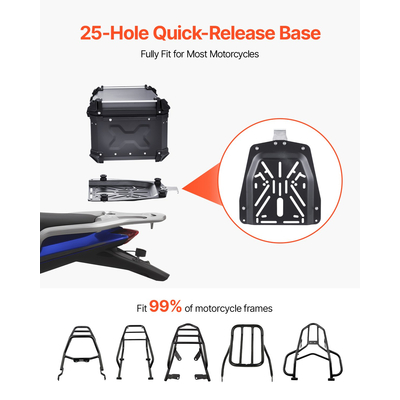 VEVOR 65L Top Case Μοτοσικλέτας Universal Tail Box μοτοσυκλέτας με δερμάτινη επένδυση