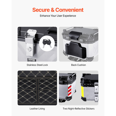 VEVOR 45L Top Case Μοτοσικλέτας Universal Tail Box μοτοσυκλέτας με δερμάτινη επένδυση