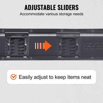 VEVOR Garage Tool Organizer, 300 lbs Max Load Capacity, Wall Mount Yard Garden Storage Rack Organization Heavy Duty με 6 ρυθμιζόμενους γάντζους και 3 ράγες, για εργαλεία κήπου, φτυάρια, ψαλίδια και σωλήνες