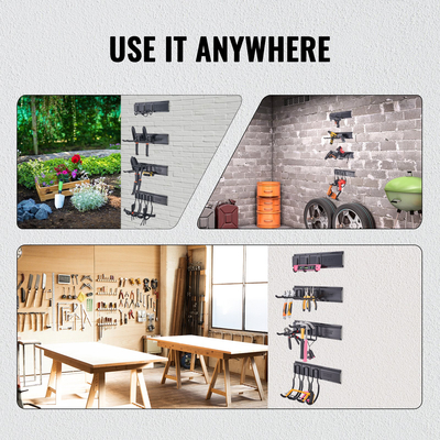 VEVOR Garage Tool Organizer, 600 lbs Max Load Capacity, Wall Mount Yard Garden Storage Rack Organization Heavy Duty με 10 ρυθμιζόμενους γάντζους και 4 ράγες, για εργαλεία κήπου, φτυάρια, ψαλίδια και σωλήνες