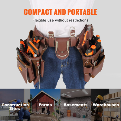 Ζώνη εργαλείων VEVOR, 22 τσέπες, προσαρμογή από 29 ίντσες έως 54 ίντσες, τσάντα τσάντα εργαλείων βαρέως τύπου PU, Αποσπώμενη τσάντα εργαλείων για Ηλεκτρολόγο, Ξυλουργό, Τεχνίτη, Ξυλουργό, Κατασκευές, Κορνίζα, Καφέ