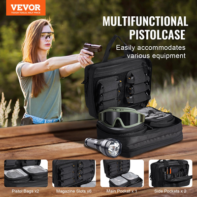 Τσάντα VEVOR Range για 2 Pistols Tactical Gun Bag 2 ενσωματωμένες τσάντες πιστολιού μαύρες