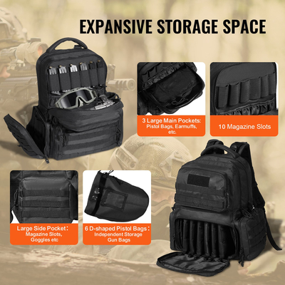 Σακίδιο πλάτης VEVOR Tactical Range για 6 Pistols Gun Backpack Μαύρο