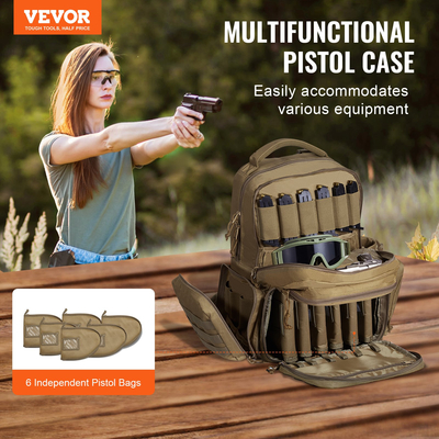 Σακίδιο πλάτης VEVOR Tactical Range για 6 Pistols Gun Backpack Καφέ