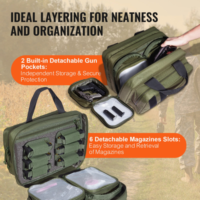Τσάντα VEVOR Range για 2 Pistols Tactical Gun Bag 2 ενσωματωμένες τσάντες πιστολιού Πράσινη