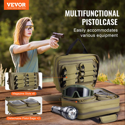 Τσάντα VEVOR Range για 2 Pistols Tactical Gun Bag 2 Ενσωματωμένες τσάντες πιστολιού καφέ