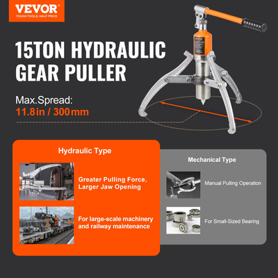 VEVOR Hydraulic Gear Puller, 15 Ton Max Capacity Wheel Bearing Pulling Separator, 2 ή 3 Jaws Puller, Κάθετα και Οριζόντια, Υδραυλικό Εξολκέα 12&quot; με θήκη για έλξη πλήμνων