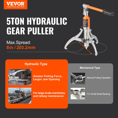 VEVOR Hydraulic Gear Puller, 5 Ton Max Capacity Wheel Bearing Pulling Separator, 2 ή 3 Jaws Puller, Κάθετα και Οριζόντια, 8&quot; Υδραυλικό εξολκέα σιαγόνων με θήκη για έλξη πλήμνων