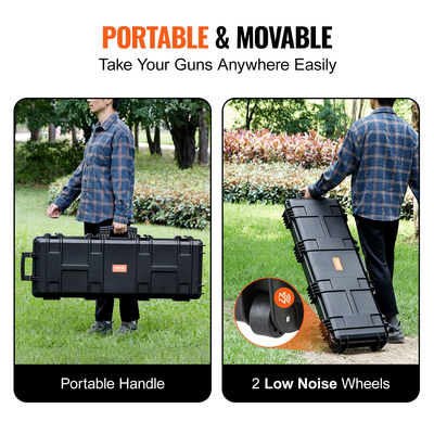 Θήκη τυφεκίου VEVOR, Σκληρή θήκη τυφεκίου με 3 στρώσεις Πλήρως προστατευτικούς αφρούς, σκληρή θήκη όπλου 42 ιντσών με ρόδες, αδιάβροχη και αδιάβροχη IP67, για δύο τουφέκια ή κυνηγετικά όπλα, πιστόλι Airsoft
