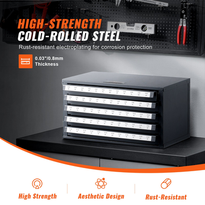 Ντουλάπι διάταξης βρύσης VEVOR, ντουλάπι οργάνωσης βρύσης πέντε συρταριών για #2-56-#12-28 Ατσάλινο ντουλάπι διάταξης διανομής βρύσης με ετικέτες, ντουλάπι βρύσης 60 τμημάτων για αποθήκευση βρύσης