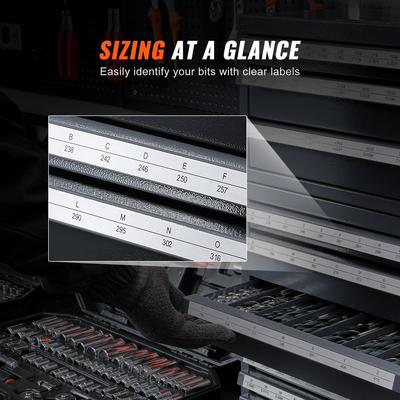 Ντουλάπι διανομέα τρυπανιού VEVOR, 3 τεμάχια τριών συρταριών για 1/16&quot; έως 1/2&quot; &amp; μεγέθη γραμμάτων Α έως Ω, Οργανωτής τρυπανιού με πέντε συρτάρια για μεγέθη μετρητή σύρματος #1 έως #60, στοιβαζόμενη για αποθήκευση τρυπανιού