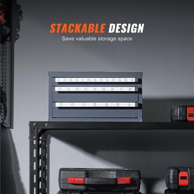 Ντουλάπι διανομέα τρυπανιών VEVOR, ντουλάπι οργάνωσης τρυπανιών τριών συρταριών για 1/16&quot; έως 1/2&quot;, Ατσάλινο ντουλάπι οργάνωσης δοσομετρητή τρυπανιού με ετικέτες, δοσομετρητής τρυπανιών με δυνατότητα στοίβαξης για αποθήκευση τρυπανιού