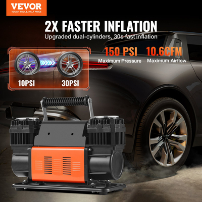 VEVOR 10.6CFM φορητό φουσκωτό ελαστικών Dual-Cylinder Air Compressor 12V 150PSI