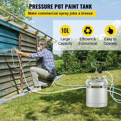 VEVOR Commercial Paint Pressure Tank 2,5 Galllons Pressure Pot Tank 10L Pressure Paint Pot Feed Spray Spray 1,5mm Nozzle Paint Spray for 10L Painting