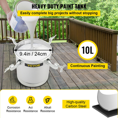 VEVOR Commercial Paint Pressure Tank 2,5 Galllons Pressure Pot Tank 10L Pressure Paint Pot Feed Spray Spray 1,5mm Nozzle Paint Spray for 10L Painting