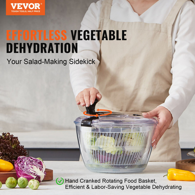 VEVOR Glass Salad Spinner, 4,75 Qt, Μεγάλο Στεγνωτήριο Λαχανικών Easy Press με ένα χέρι, καθαριστικό και στεγνωτήριο μαρουλιού με καπάκι από γυάλινο μπολ από βοριοπυριτικό, για χόρτα, βότανα, μούρα, φρούτα, χωρίς BPA