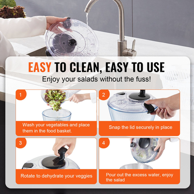 VEVOR Glass Salad Spinner, 4,75 Qt, Μεγάλο Στεγνωτήριο Λαχανικών Easy Press με ένα χέρι, καθαριστικό και στεγνωτήριο μαρουλιού με καπάκι από γυάλινο μπολ από βοριοπυριτικό, για χόρτα, βότανα, μούρα, φρούτα, χωρίς BPA