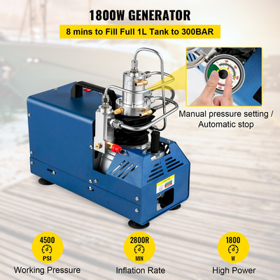 Συμπιεστής υψηλής πίεσης VEVOR, 4500PSI/30MPA/300BAR Αεροσυμπιεστής υψηλής πίεσης, 1800W 220V Αυτόματος συμπιεστής αεροβόλου τυφεκίου Κατάλληλος για αεροβόλο τουφέκι Paintball, Τυφέκιο PCP, Αερόπιστο, Μπουκάλι κατάδυσης