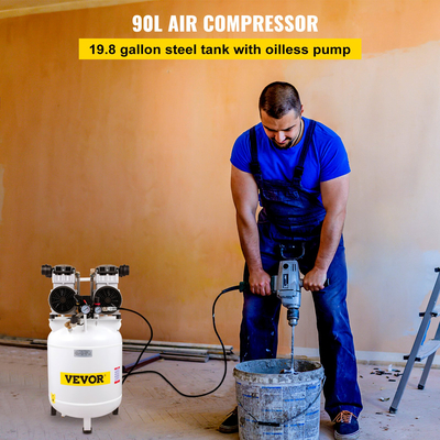 VEVOR Air Compressor, 90L/19,8 Gallon Vertical Air Compressor, 3HP 2200W Portable Oilless Air Compressor Tank, Ultra Quiet, 115PSI, 14.3CFM, 1440RPM, για φούσκωμα ελαστικών, ανακαίνιση σπιτιού, εργαλεία αέρα