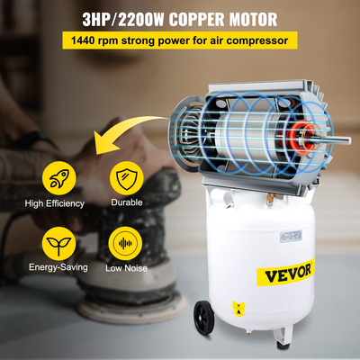 VEVOR Air Compressor, 90L/19,8 Gallon Vertical Air Compressor, 3HP 2200W Portable Oilless Air Compressor Tank, Ultra Quiet, 115PSI, 14.3CFM, 1440RPM, για φούσκωμα ελαστικών, ανακαίνιση σπιτιού, εργαλεία αέρα