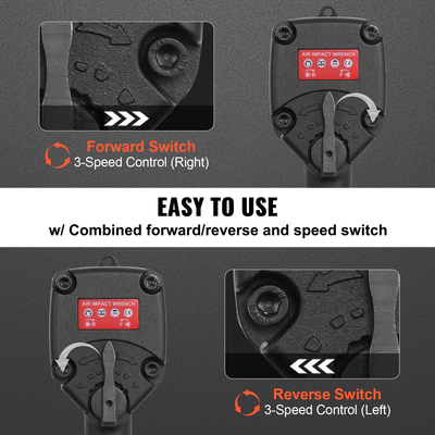 VEVOR Αεροκλειδί κρούσης 3/8&quot; Τετράγωνη κίνηση 690 ποδών-λίβρες Ροπή σπασίματος με παξιμάδι 90-120 PSI