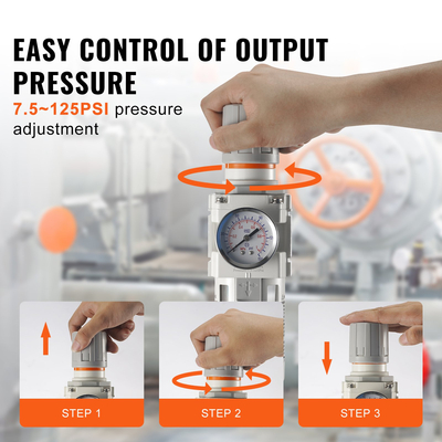 Ρυθμιστής φίλτρου αεροσυμπιεστή VEVOR, 1/2&quot; NPT 5μm στεγνωτήρας αέρα για συμπιεστή, Διαχωριστής νερού μονοβάθμιου ημιαυτόματου αεροσυμπιεστή με στοιχείο φίλτρου ορείχαλκου, ρυθμιστής πίεσης 7,5-125 PSI, Poly Bowl