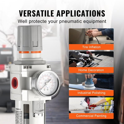 Ρυθμιστής φίλτρου αεροσυμπιεστή VEVOR, 1/2&quot; NPT 5μm στεγνωτήρας αέρα για συμπιεστή, Διαχωριστής νερού μονοβάθμιου ημιαυτόματου αεροσυμπιεστή με στοιχείο φίλτρου ορείχαλκου, ρυθμιστής πίεσης 7,5-125 PSI, Poly Bowl