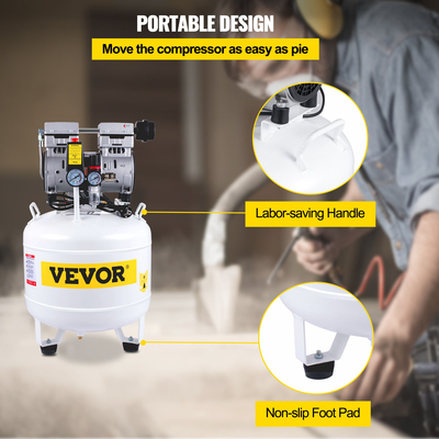 VEVOR Pancake Air Compressor, 35L/7,7 Gallon Vertical Air Compressor Tank, φορητός συμπιεστής χωρίς λάδι 1HP 750W, Ultra Quiet, 115PSI, 5.9CFM, 1440rpm, για φούσκωμα ελαστικών, ανακαίνιση σπιτιού, εργαλεία αέρα