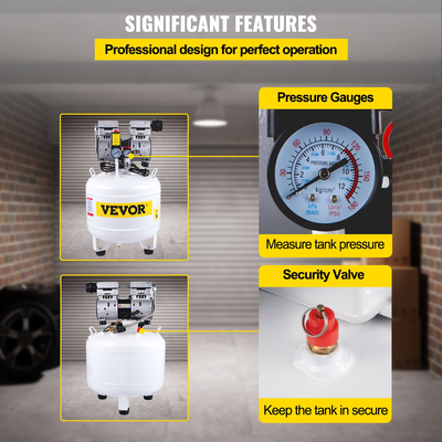 VEVOR Pancake Air Compressor, 40L/8,8 Gallon Vertical Air Compressor Tank, φορητός συμπιεστής χωρίς λάδι 1HP 750W, Ultra Quiet, 115PSI, 5.9CFM, 1440RPM, για φούσκωμα ελαστικών, ανακαίνιση σπιτιού, εργαλεία αέρα
